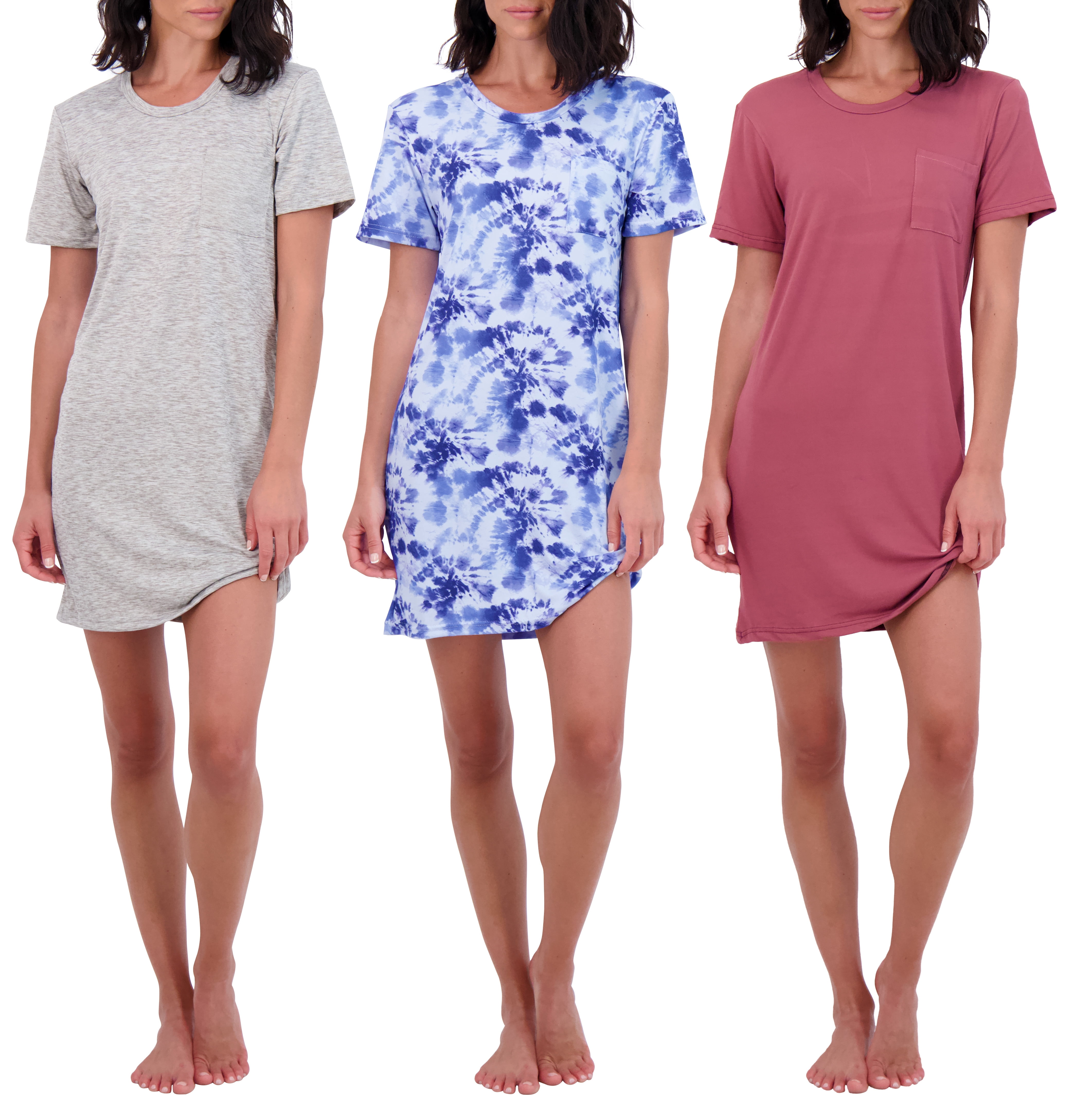 Real Essentials 3 Pack Women's Nightshirt Short Sleeve Soft Nightgown