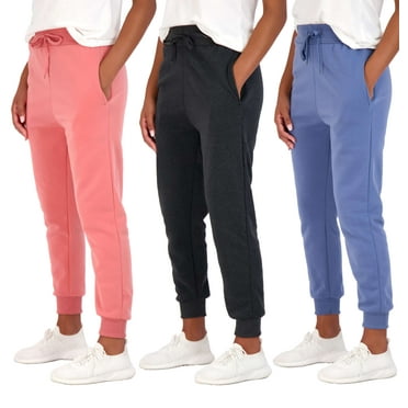 Real Essentials 3 Pack: Women's Ultra-Soft & Warm Fleece Joggers Sweatpants with Pocket (Available in Plus Size)