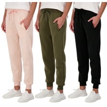 Real Essentials 3 Pack: Women's Relaxed Fit Fleece Jogger Sweatpants - Casual Athleisure (Available In Plus Size)