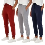 Real Essentials 3 Pack: Women's Ultra-Soft & Warm Fleece Joggers Sweatpants with Pocket (Available in Plus Size)