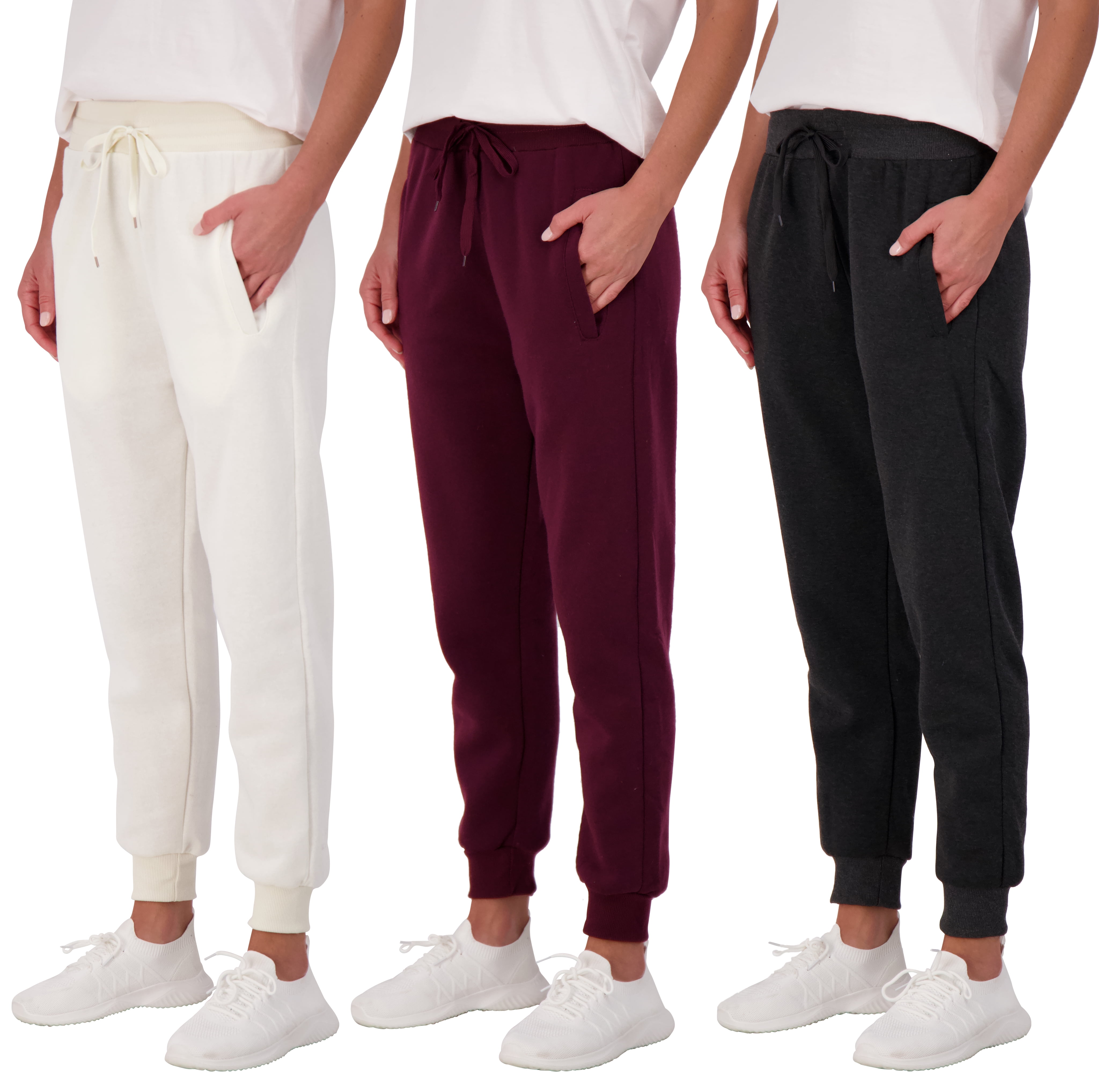 Real Essentials 3 Pack: Women's Relaxed Fit Fleece Jogger Sweatpants -  Casual Athleisure (Available In Plus Size)