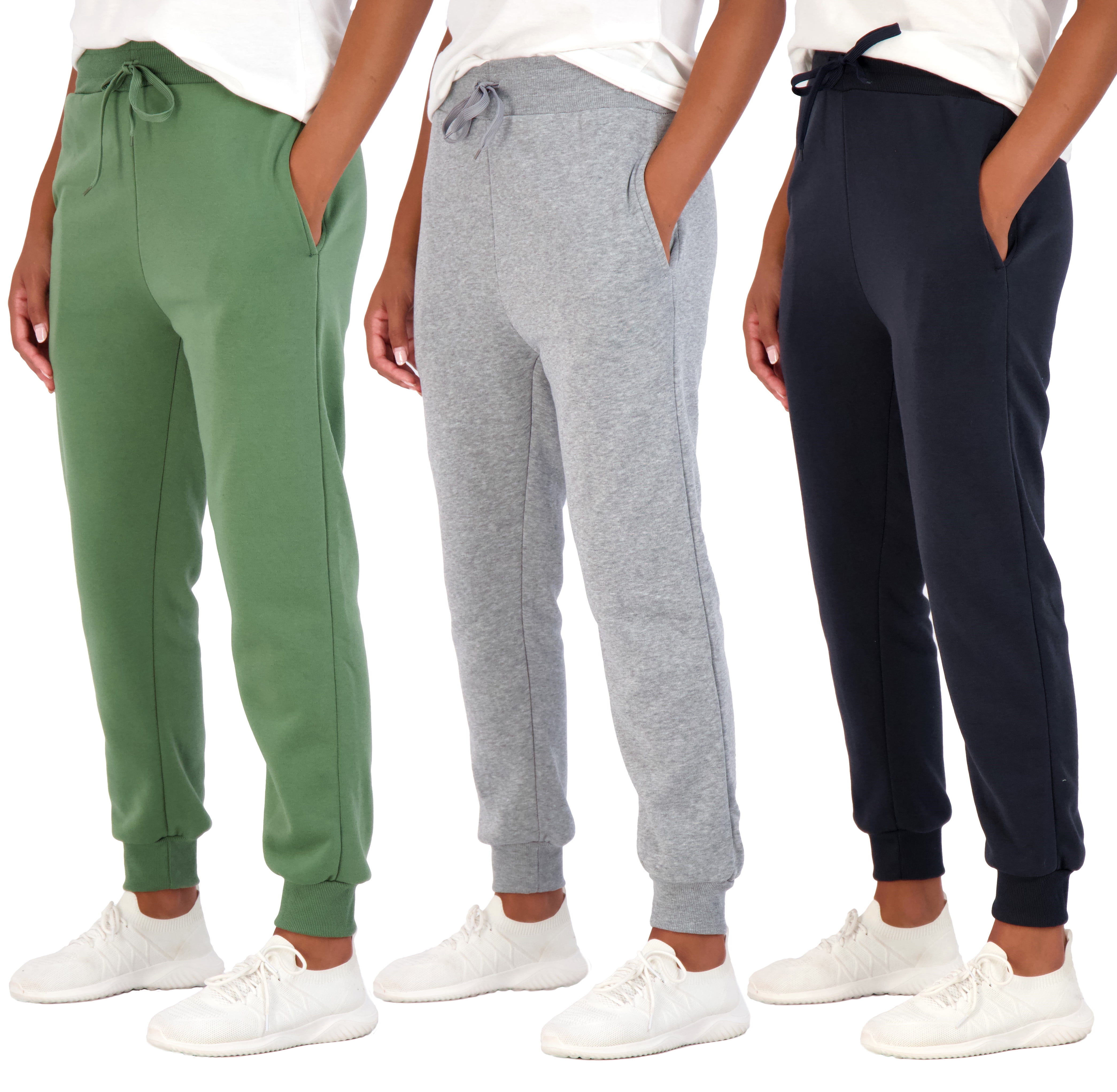 Real Essentials 3 Pack: Women's Relaxed Fit Fleece Jogger Sweatpants ...