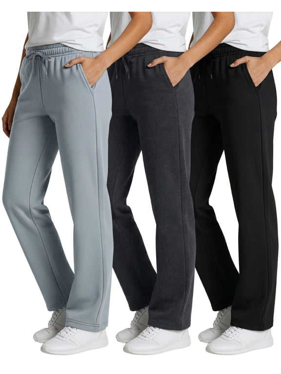 3 Pack: Women's Relaxed Fit Fleece Open Bottom Sweatpants - Casual Athleisure (Available In Plus)