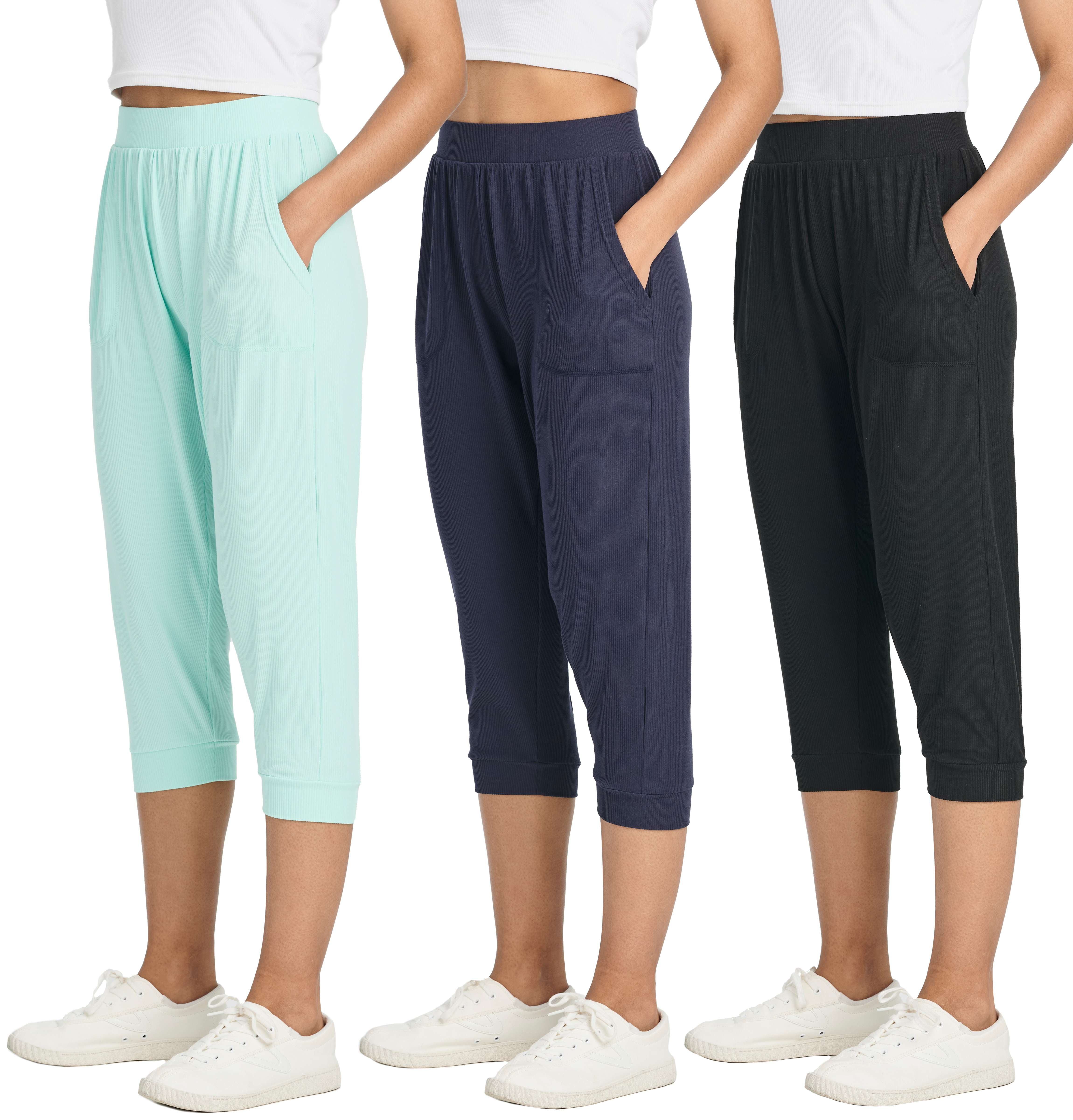 3 Pack Women s Capri Silky Soft Open Bottom Sweatpants with Drawstring Available in Plus Size Walmart