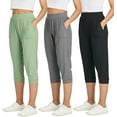 thumbnail image 1 of Real Essentials 3 Pack: Women's Ribbed Capri Jogger Lounge Sweatpants with Pockets Yoga Workout (Available In Plus Size), 1 of 6