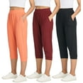 thumbnail image 1 of Real Essentials 3 Pack: Women's Ribbed Capri Jogger Lounge Sweatpants with Pockets Yoga Workout (Available In Plus Size), 1 of 6
