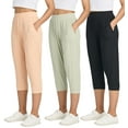 thumbnail image 1 of Real Essentials 3 Pack: Women's Ribbed Capri Jogger Lounge Sweatpants with Pockets Yoga Workout (Available In Plus Size), 1 of 6