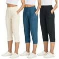thumbnail image 1 of Real Essentials 3 Pack: Women's Ribbed Capri Jogger Lounge Sweatpants with Pockets Yoga Workout (Available In Plus Size), 1 of 6