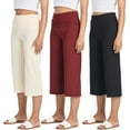 thumbnail image 1 of Real Essentials 3 Pack: Women's Ribbed Foldover Wide Leg Loose Capri Open Bottom Yoga Lounge Pants (Available in Plus), 1 of 5