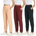 thumbnail image 1 of Real Essentials 3 Pack: Women's Ribbed Lounge Jogger Cuffed Yoga Sweatpants with Drawstring & Pockets (Available in Plus), 1 of 7