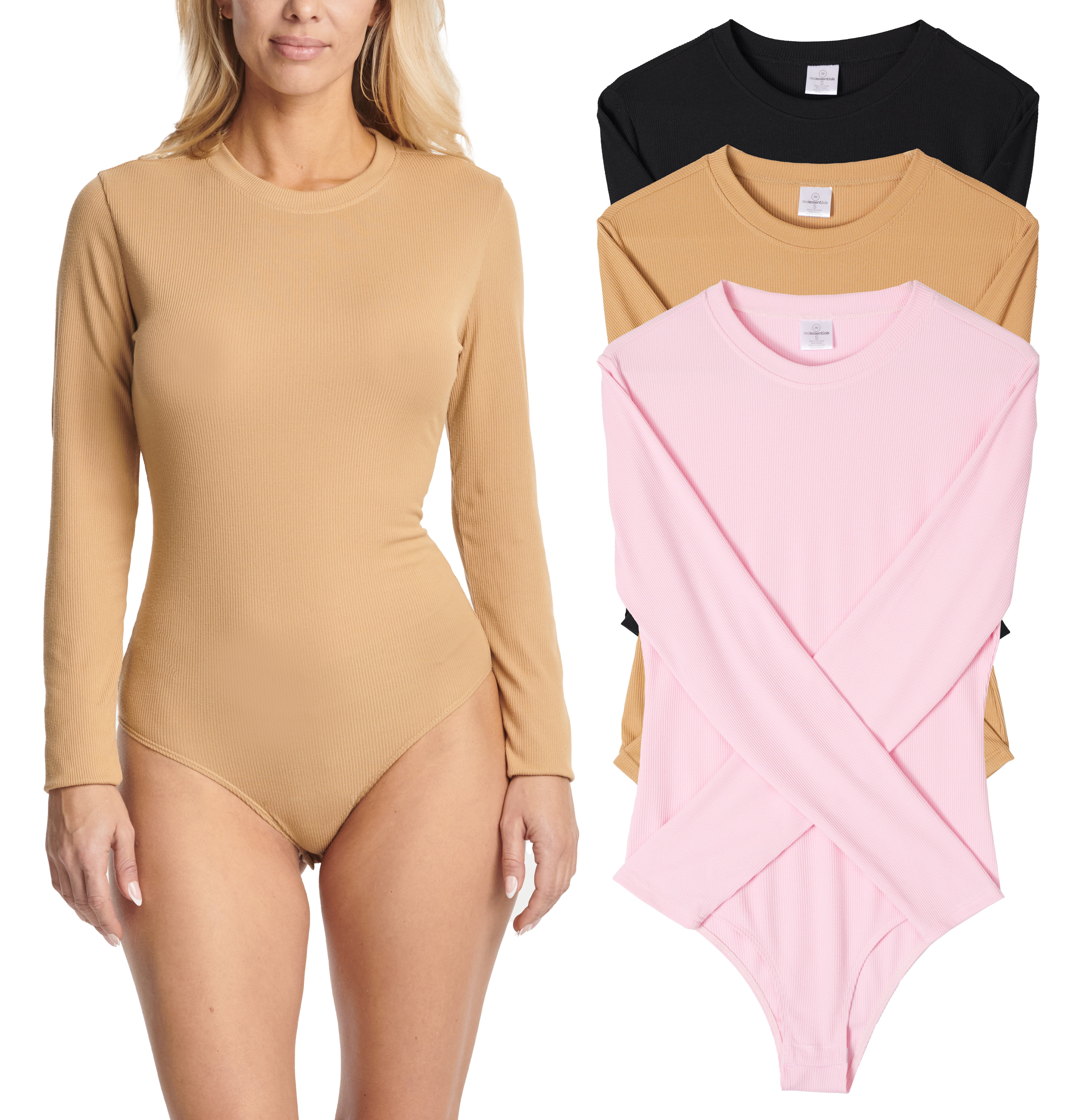 Women's V-Neck Long Sleeve Bodysuit – Stretchy Cotton Leotard Top In Army Green - View #9