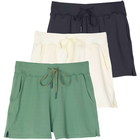 Real Essentials 3 Pack: Women's Shorts Hiking Athletic Yoga Lounge Workout Running Casual Pockets 2.5" (Plus Available )