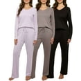 thumbnail image 1 of Real Essentials 3 Pack Women's Soft Cotton Long Sleeve Pajama Set with Pants - Lounge Sets for Women (Available In Plus), 1 of 6