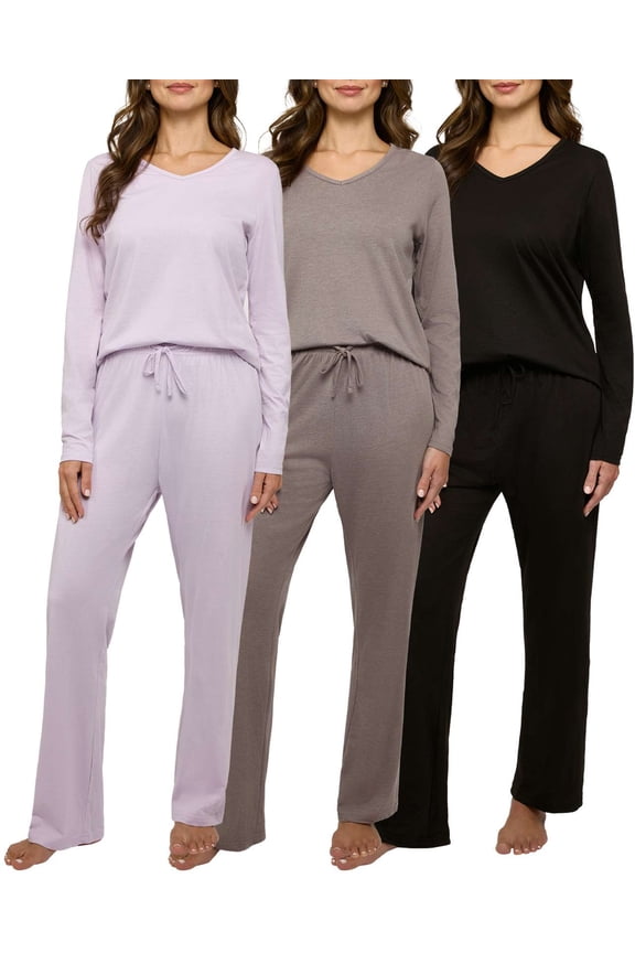 3 Pack Women's Soft Cotton Long Sleeve Pajama Set with Pants - Lounge Sets for Women (Available In Plus)
