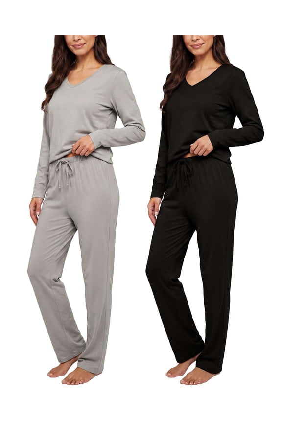 2 Pack Women's Soft Cotton Long Sleeve Pajama Set with Pants - Lounge Sets for Women (Available In Plus)