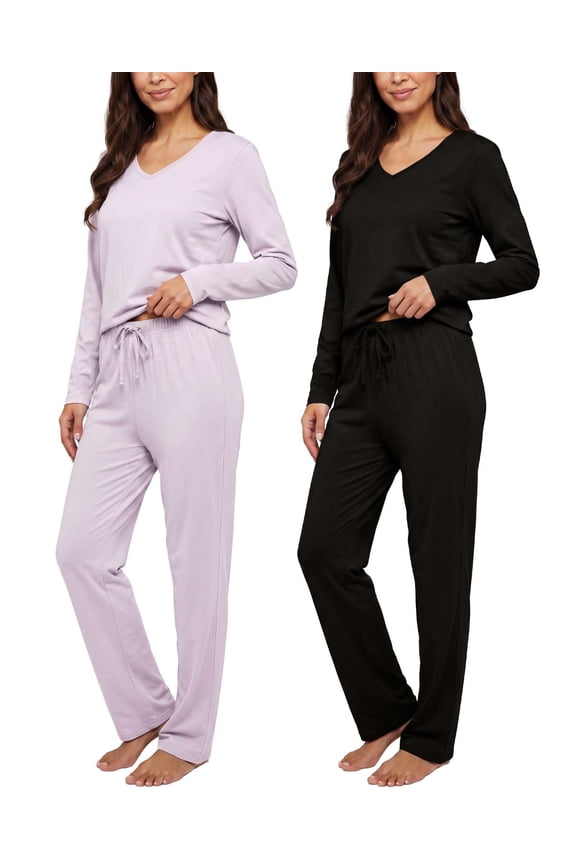 2 Pack Women's Soft Cotton Long Sleeve Pajama Set with Pants - Lounge Sets for Women-Set 1, 1X