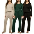 thumbnail image 1 of Real Essentials 3 Pack Women's Soft Cotton Long Sleeve Pajama Set with Pants - Lounge Sets for Women (Available In Plus), 1 of 6