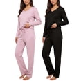 thumbnail image 1 of Real Essentials 2 Pack Women's Soft Cotton Long Sleeve Pajama Set with Pants - Lounge Sets for Women (Available In Plus), 1 of 6