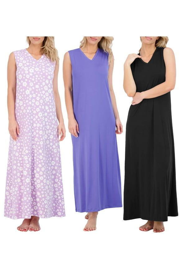 3 Pack: Women's Soft Tank Nightgown Sleeveless Nightshirt Sleep Dress (Available In Plus Size)