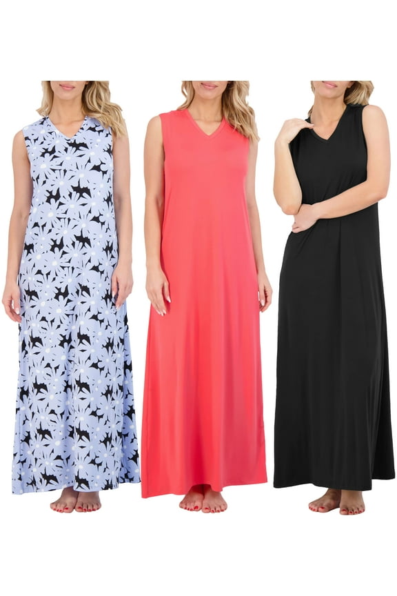 3 Pack: Women's Soft Tank Nightgown Sleeveless Nightshirt Sleep Dress (Available In Plus Size)