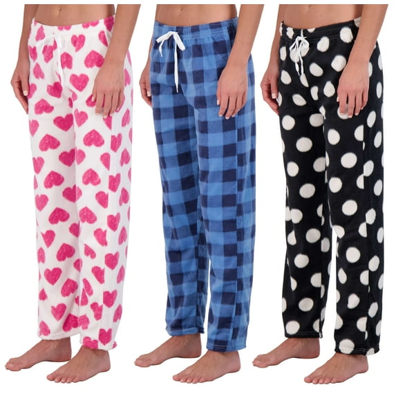 Real Essentials 3 Pack: Women’s Ultra-Soft Comfy Pajama Lounge Pants Sleepwear (Available In Fleece & Soft Knit in Plus Size)