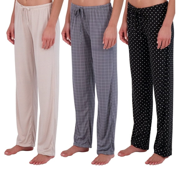 Real Essentials 3 Pack: Women’s Ultra-Soft Comfy Pajama Lounge Pants Sleepwear (Available in Plus Size)