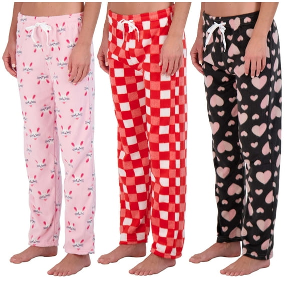 Real Essentials 3 Pack: Women’s Ultra-Soft Comfy Pajama Lounge Pants Sleepwear (Available In Fleece & Soft Knit in Plus Size)