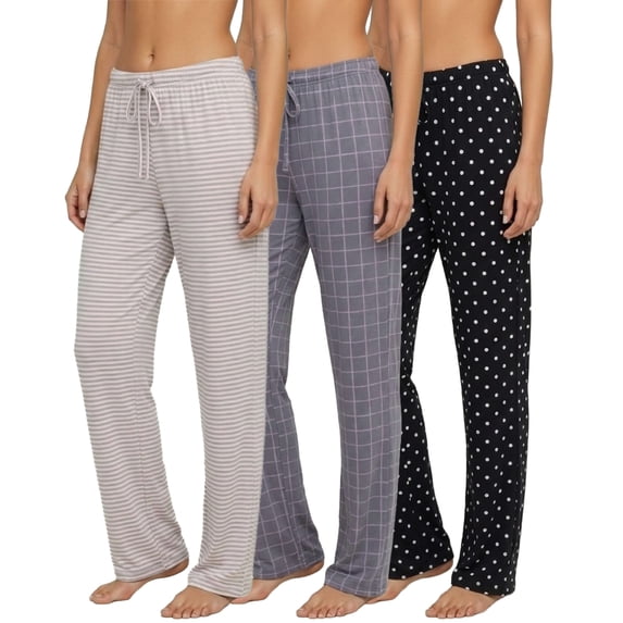 Real Essentials 3 Pack: Women’s Ultra-Soft Comfy Pajama Lounge Pants Sleepwear (Available in Plus Size)