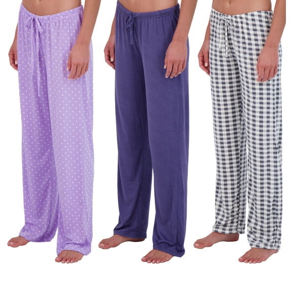 Real Essentials 3 Pack: Women’s Ultra-Soft Comfy Pajama Lounge Pants Sleepwear (Available in Plus Size)