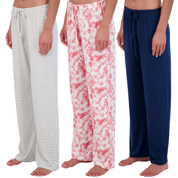 Real Essentials 3 Pack: Women’s Ultra-Soft Comfy Pajama Lounge Pants Sleepwear (Available in Plus Size)