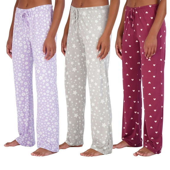 Real Essentials 3 Pack: Women’s Ultra-Soft Comfy Pajama Lounge Pants Sleepwear (Available in Plus Size)