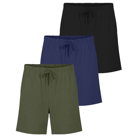 Real Essentials 3 Pack:Mens Cotton Ultra-Soft Knit Sleep Pajama Shorts & Lounge Wear (Available In Big & Tall)