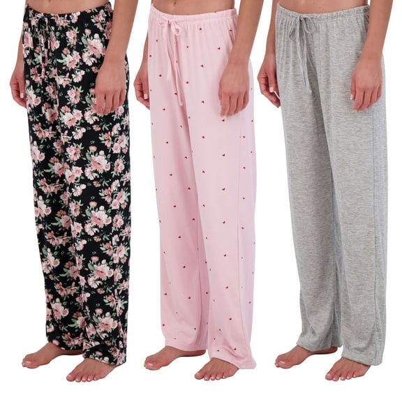 Real Essentials 3 Pack: Women’s Ultra-Soft Comfy Pajama Lounge Pants Sleepwear (Available in Plus Size)