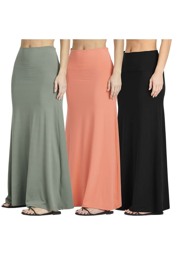 3 Pack: Women's Ultra-Soft Flowy Maxi High Waisted Long Skirts (Available in Plus Size)