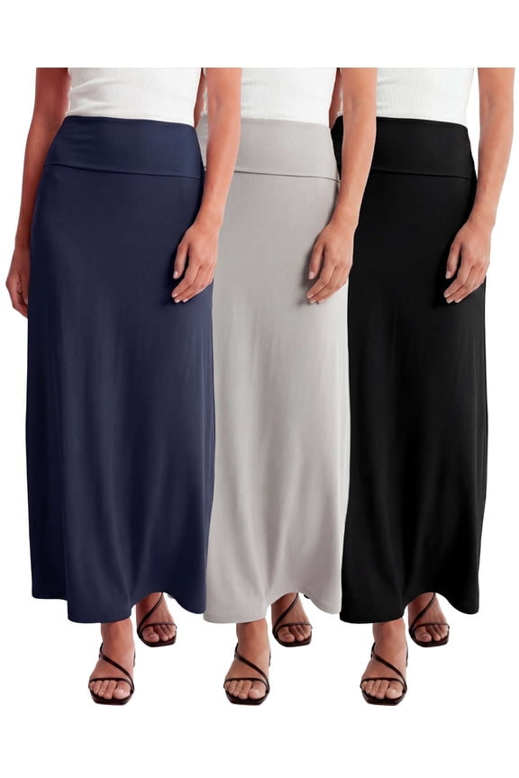 3 Pack: Women's Ultra-Soft Flowy Maxi High Waisted Long Skirts (Available in Plus Size)