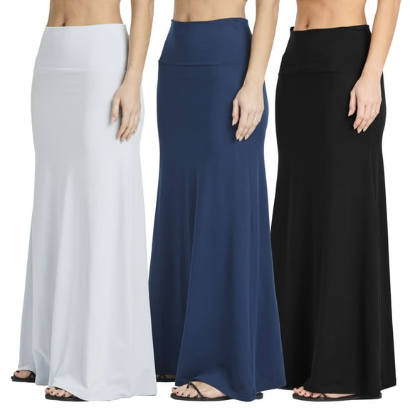 Real Essentials 3 Pack: Women's Ultra-Soft Flowy Maxi High Waisted Long Skirts (Available in Plus Size)