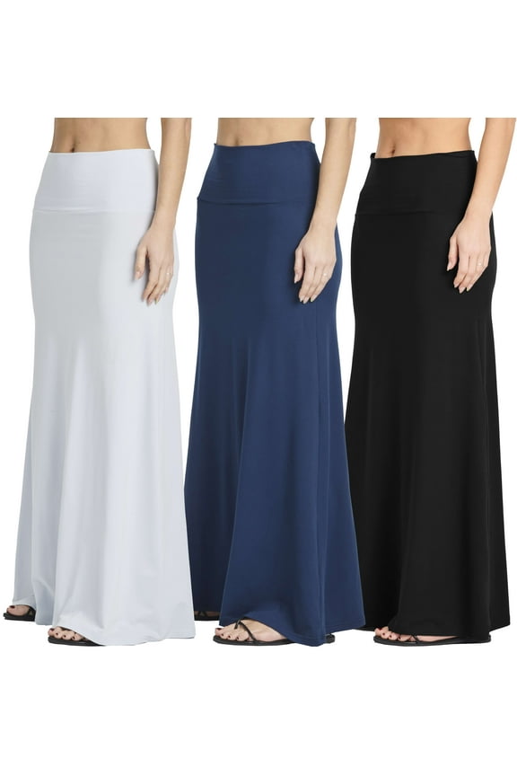 3 Pack: Women's Ultra-Soft Flowy Maxi High Waisted Long Skirts (Available in Plus Size)