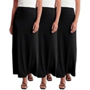 Real Essentials 3 Pack: Women's Ultra-Soft Flowy Maxi High Waisted Long Skirts (Available in Plus Size)