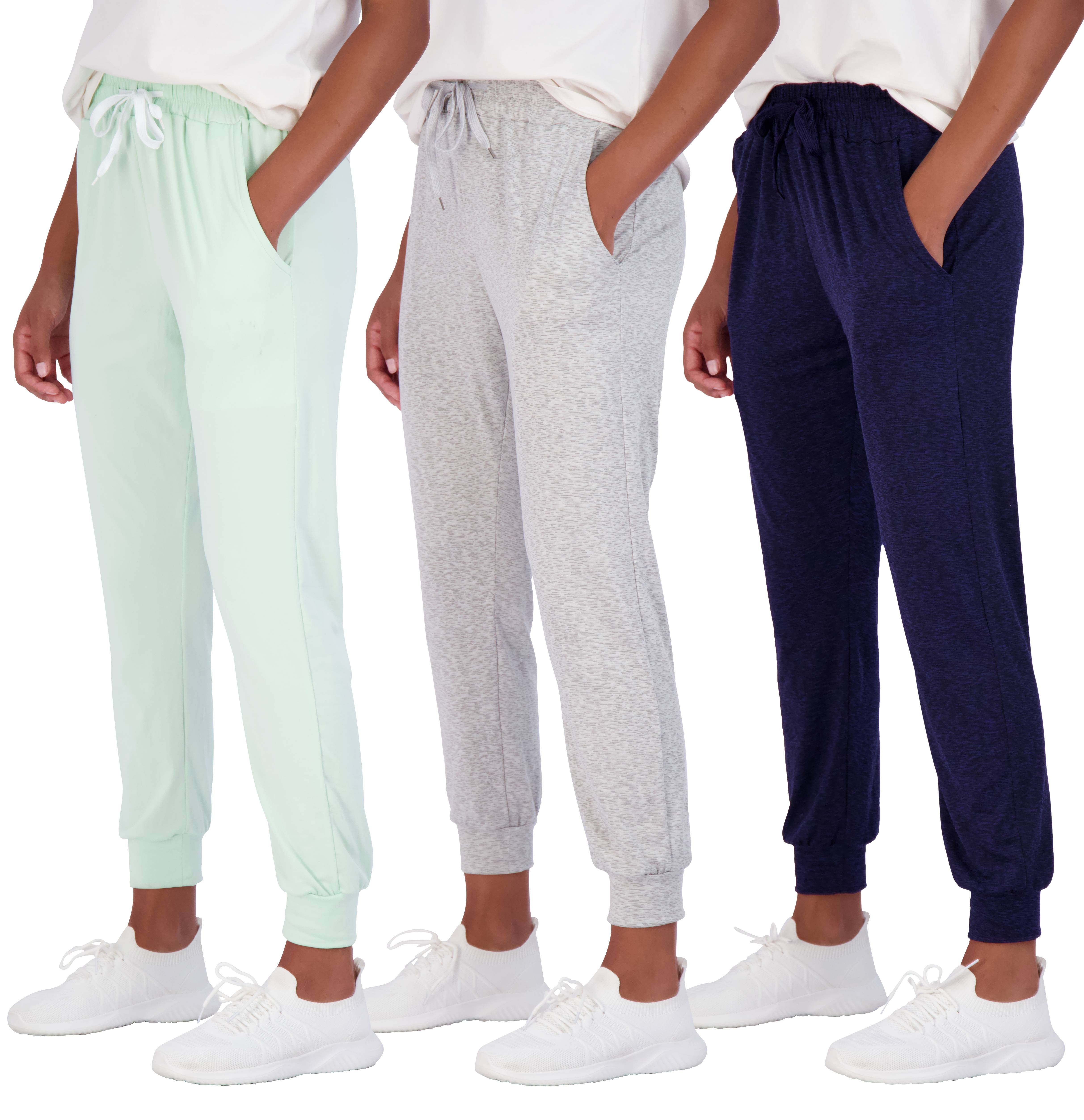 Real Essentials 3 Pack: Women's Ultra-Soft Lounge Joggers Athletic Yoga ...