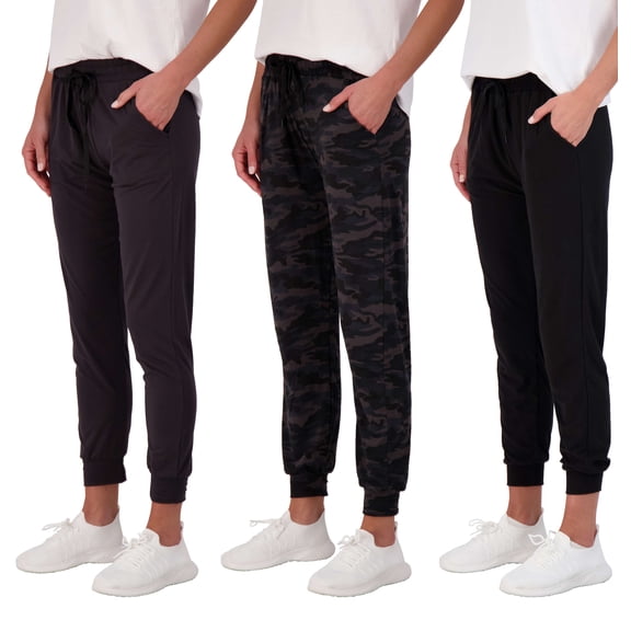 Real Essentials 3 Pack: Women's Ultra-Soft Lounge Joggers Athletic Yoga Pants with Pockets (Available in Plus Size)