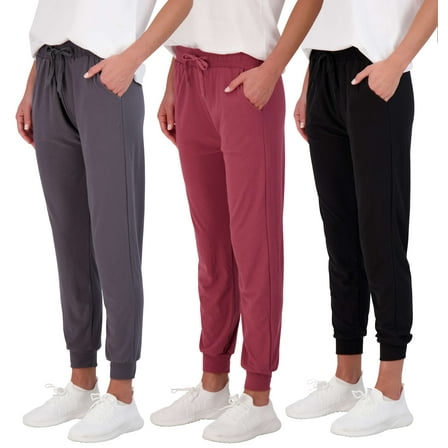 Real Essentials 3 Pack: Women's Ultra-Soft Lounge Joggers Athletic Yoga Pants with Pockets (Available in Plus Size)