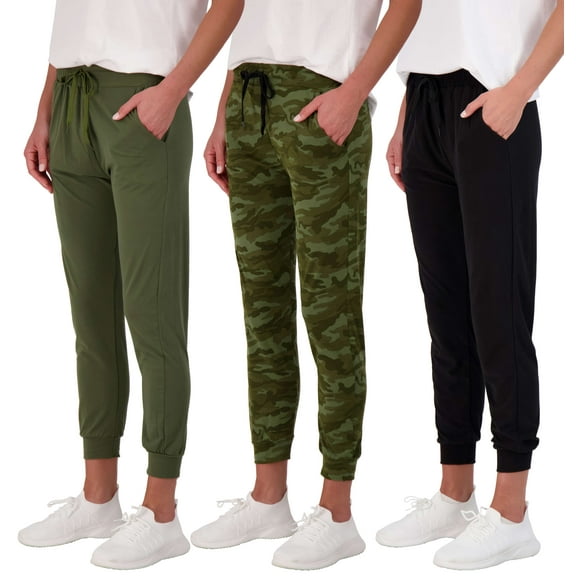Real Essentials 3 Pack: Women's Ultra-Soft Lounge Joggers Athletic Yoga Pants with Pockets (Available in Plus Size)