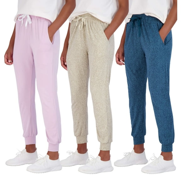 Real Essentials 3 Pack: Women's Ultra-Soft Lounge Joggers Athletic Yoga Pants with Pockets (Available in Plus Size)