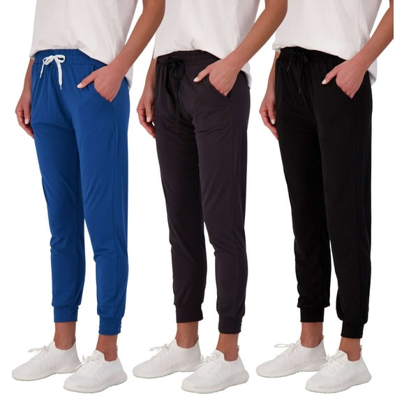 Real Essentials 3 Pack: Women's Ultra-Soft Lounge Joggers Athletic Yoga Pants with Pockets (Available in Plus Size)