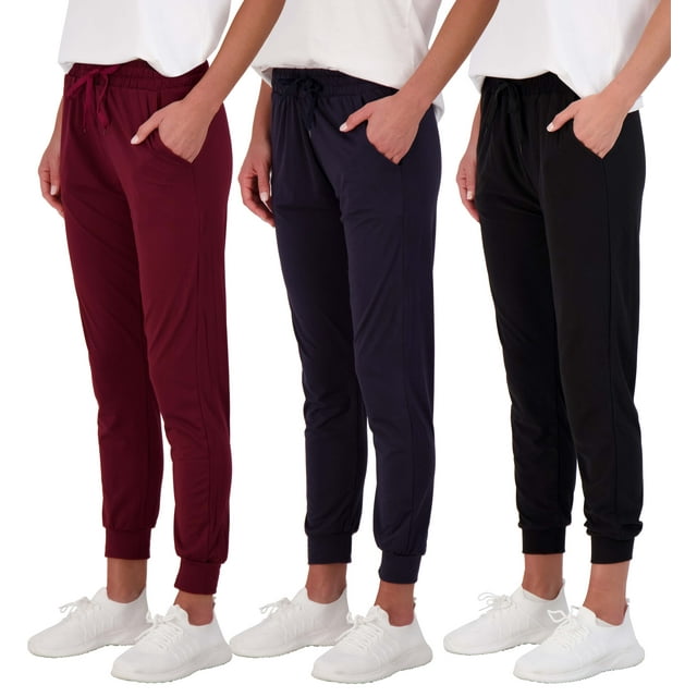 Real Essentials 3 Pack Women's UltraSoft Lounge Joggers Athletic Yoga