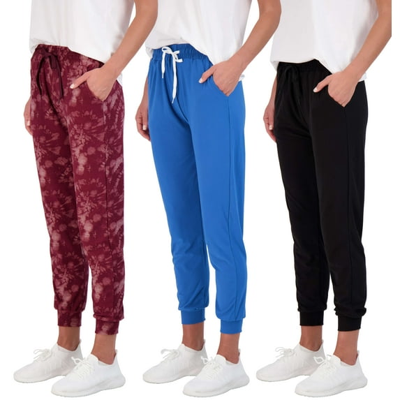 Real Essentials 3 Pack: Women's Ultra-Soft Lounge Joggers Athletic Yoga Pants with Pockets (Available in Plus Size)