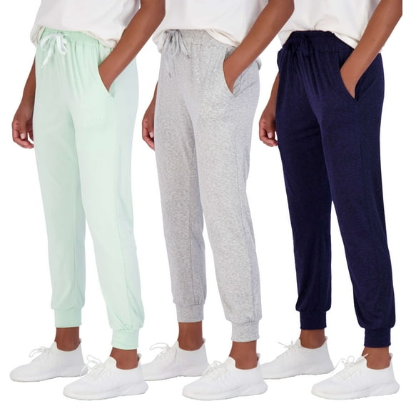 Real Essentials 3 Pack: Women's Ultra-Soft Lounge Joggers Athletic Yoga Pants with Pockets (Available in Plus Size)