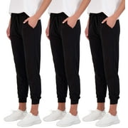 REAL ESSENTIALS 3 Pack: Women's Ultra-Soft Lounge Joggers Athletic Yoga Pants with Pockets (Available in Plus Size)