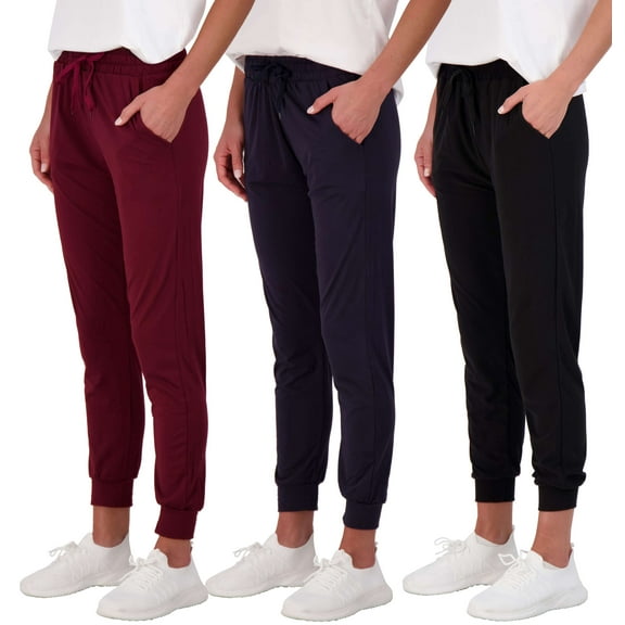 Real Essentials 3 Pack: Women's Ultra-Soft Lounge Joggers Athletic Yoga Pants with Pockets (Available in Plus Size)