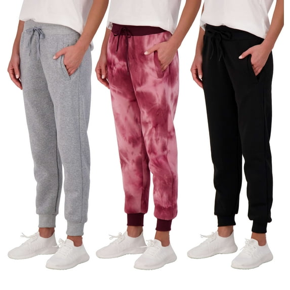 Real Essentials 3 Pack: Women's Ultra-Soft & Warm Fleece Joggers Sweatpants with Pocket (Available in Plus Size)